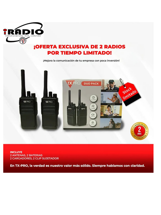 duo pack TX-320 Radio Portátil UHF 400-470 MHz, 16 canales